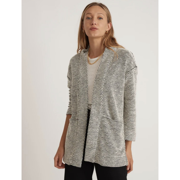 Marine Layer Sweaters - Marine Layer Birdseye Cardigan in Black/White Contrast
